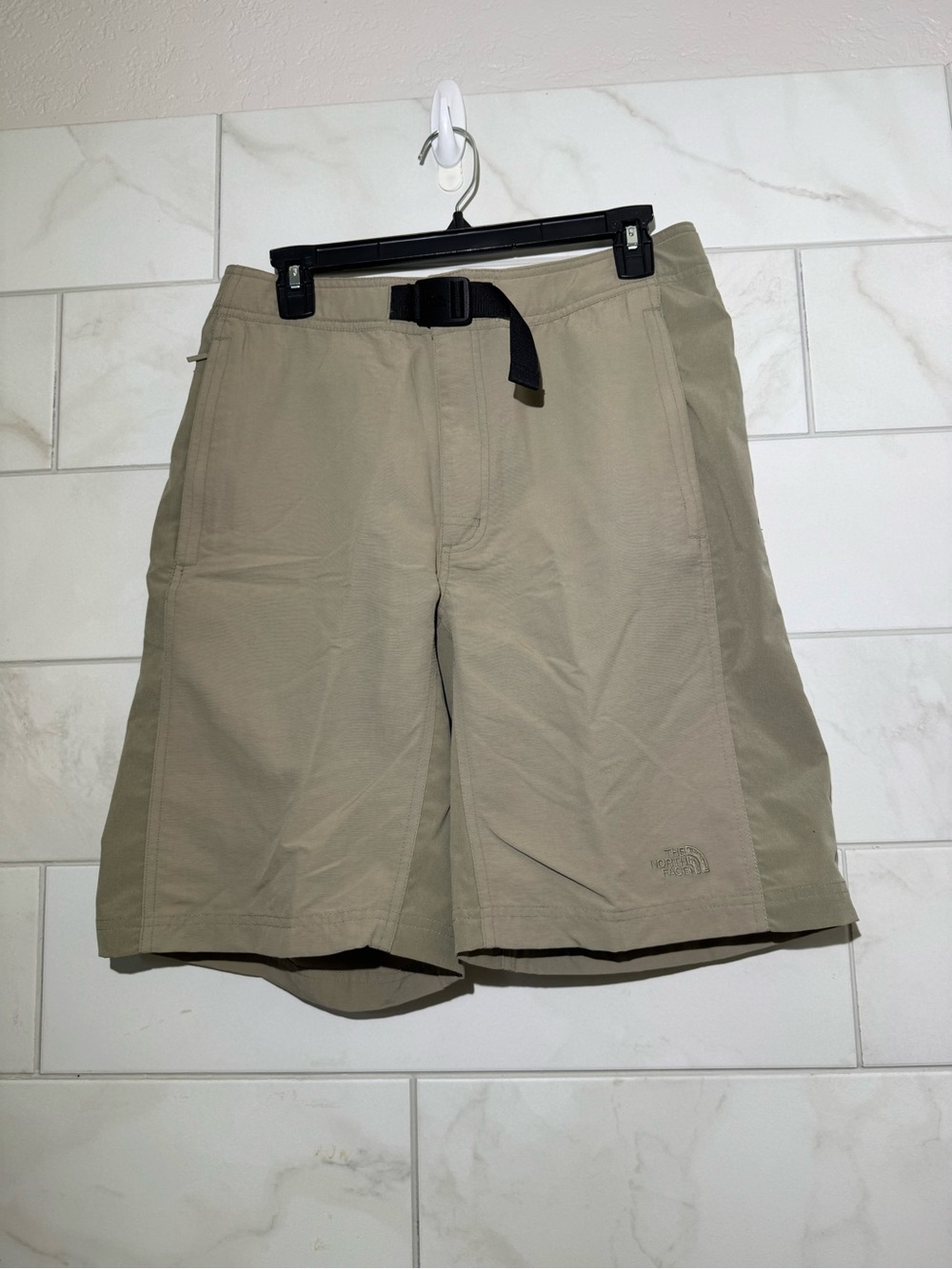 The North Face Men's Tan Outdoor Hybrid Shorts with Black Belt